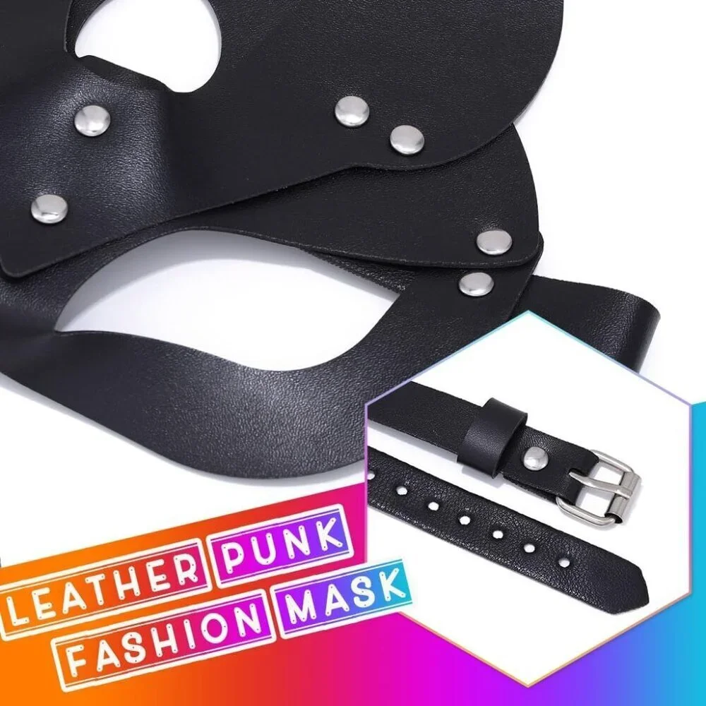 Leather Cat Mask Black Halloween Masquerade Cosplay Accessory for Women